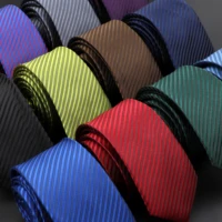 men 5cm slim tie solid color striped necktie polyester narrow cravat blue red black brown ties for wedding party accessory gift