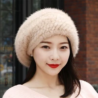 real mink fur berets elegant womens winter caps new design fashion fur hats knitted warm h89