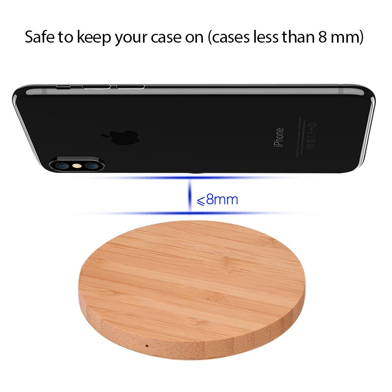 Беспроводное зарядное устройство CinkeyPro Wood с зарядкой 5 Вт для iPhone 8 X Samsung XiaoMi 5V1A