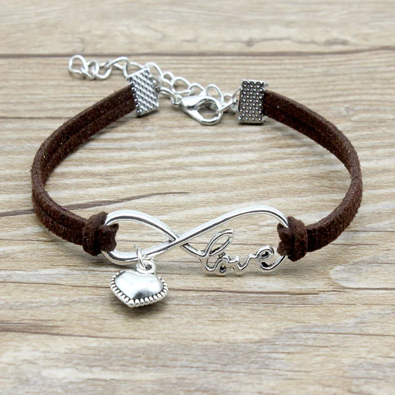 Браслет из замшевой кожи Infinity Love Heart ярко розовый красный черный подарки для