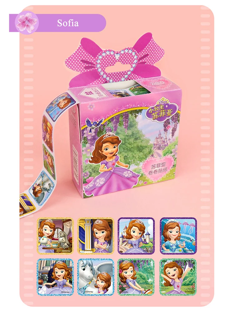 Pegatinas extra&iacute;bles de dibujos animados para ni&ntilde;os, 200 hojas en caja, Disney, Frozen, Elsa, Anna, pegatina en rollo, Princesa Sof&iacute;a, coches, poni, Juguetes-4