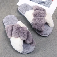 ladies fur slides winter floor slippers for women flannel soft cozy indoor plush shoes female house slippers