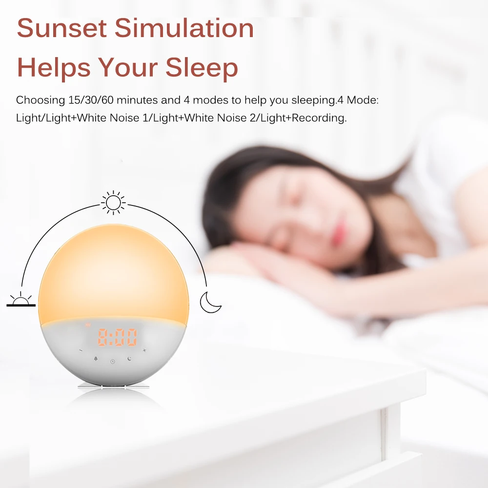 Будильник Wake Up Light цифровой будильник природа ночник часы Sunrise Sunset прикроватный