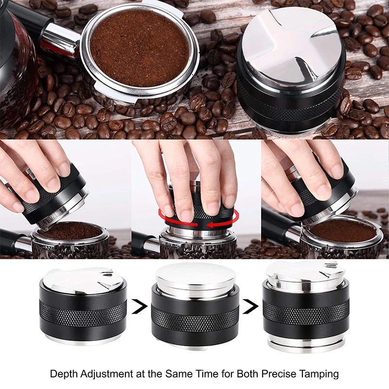 

LBER 51Mm Coffee Distributor & Tamper, Dual Head Coffee Leveler, Adjustable Depth - Espresso Hand Tampers with Dosing Ring