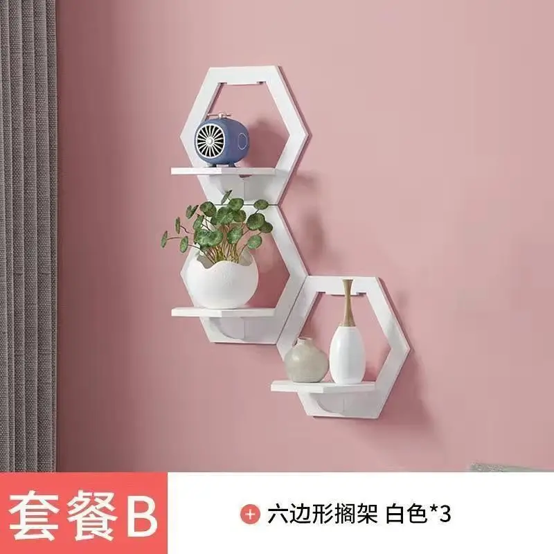 

Punch-free flower shelf living room wall shelf bedside decoration shelf wall-mounted shelf storage rack