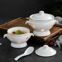 birds nest bowl candle heated stew cup ceramic dessert bowl european double ear soup bowl with gold edge hotel tableware