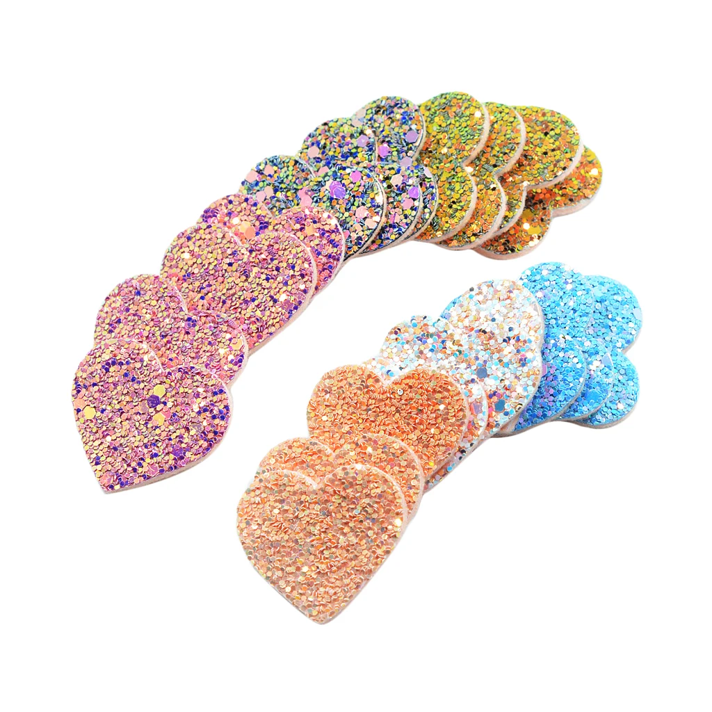 

20pcs 26x34mm Glitter Sequin Love Heart Flatback Felt Applique Embellshment for Scrapbooking Card Making DIY Hair Accessories