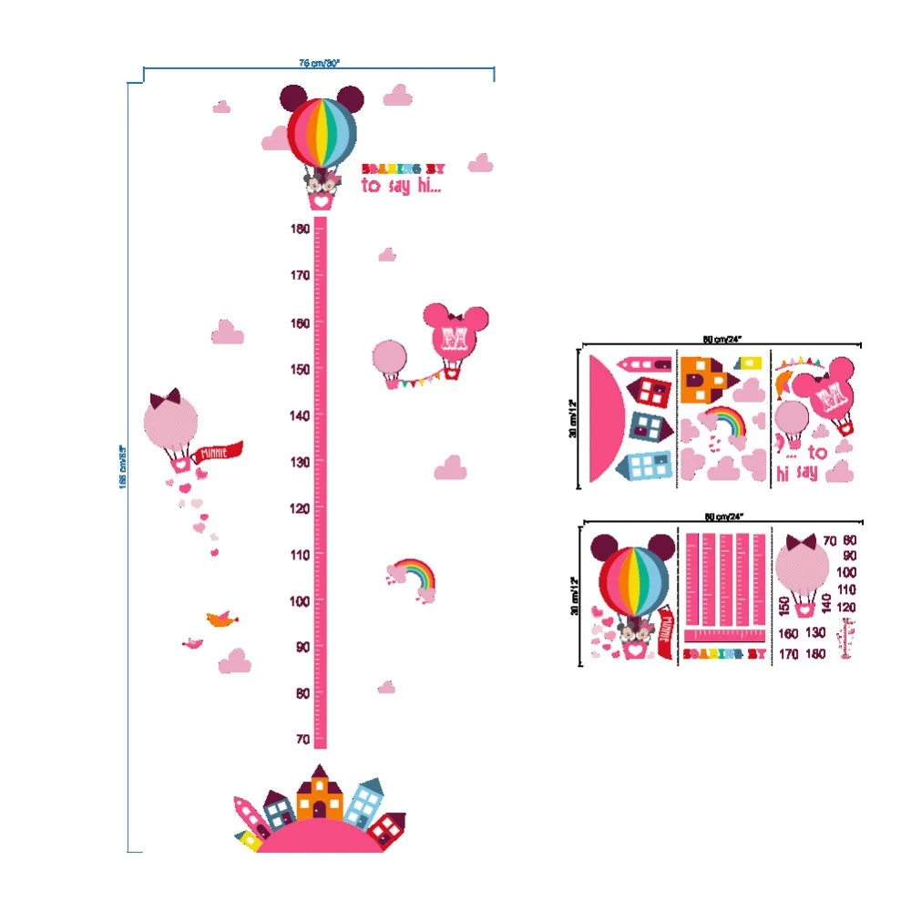 2 стиля Disney мультфильм Минни Микки Маус диаграмма роста настенные наклейки для