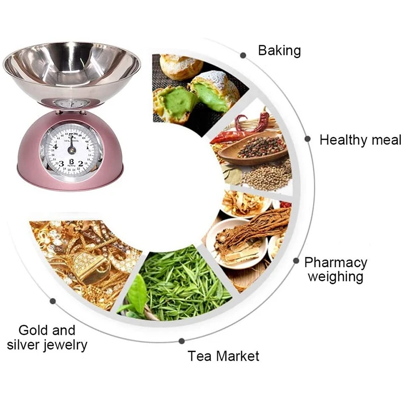 

Mechanical Type Restaurant Kitchen Scale Food Weighing Home with Bowl Cooking Easy Read Accurate Retro Stainless Steel