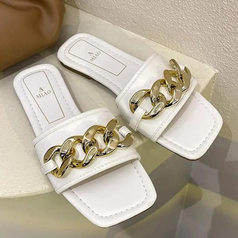 

Slippers Women For Summer Metal Chain Decoration Plus Size Female Flats Shoes New Designer Retro Style Slides Ytmtloy Indoor