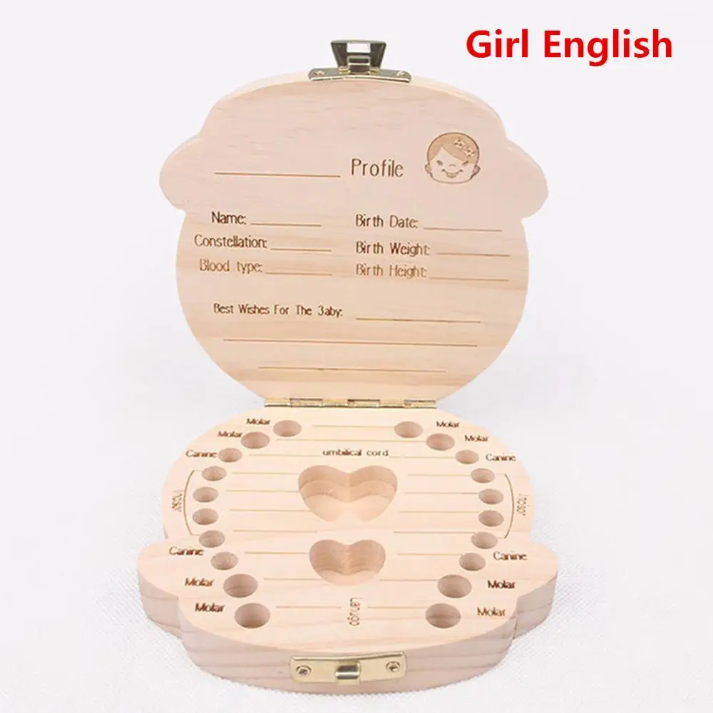 Girl English Деревянные детские молочные зубы коробка Детские сувениры Фетальные волосы зуб Коллекция Деревянный чехол - Цвет: Girl English