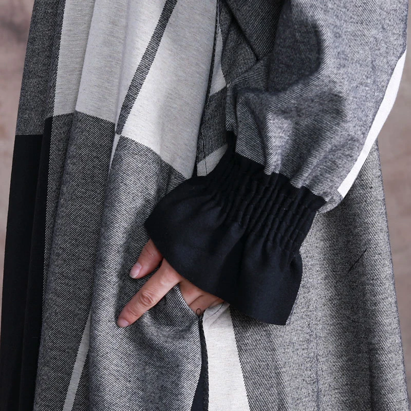 

CHICEVER Elegant Casual Tweed For Women Lapel Lantern Long Sleeve Loose Plaid Vintage Patchwork Tweeds Female Fashion New Autumn