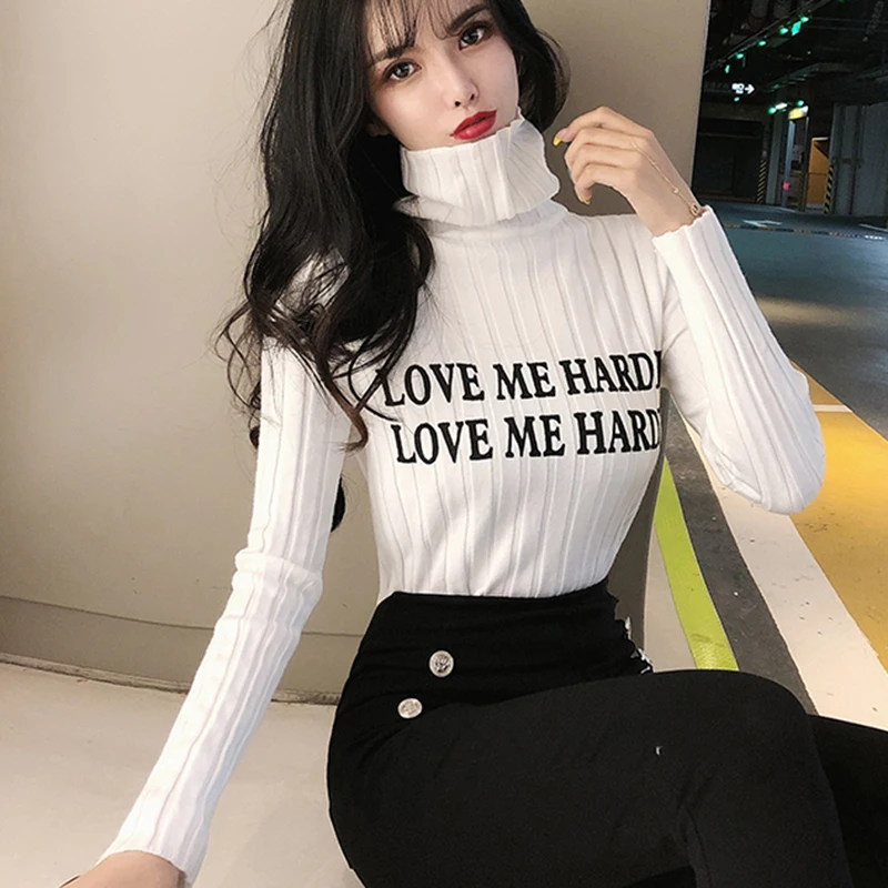 Lucyever весенний белый черный вязаный свитер с буквенным принтом для женщин 2020