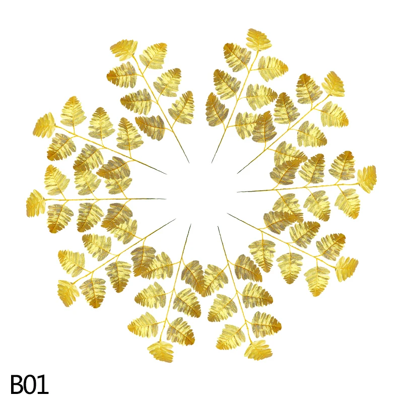 5 золотых искусственных листьев для домашнего сада декор из шелка искусственное