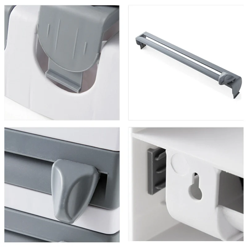 

Kitchen Organizer Cling Film Sauce Bottle Storage Rack Tin Foil Paper Towel Holder Kitchen Shelf Plastic Wrap Cutting Tools-Gray