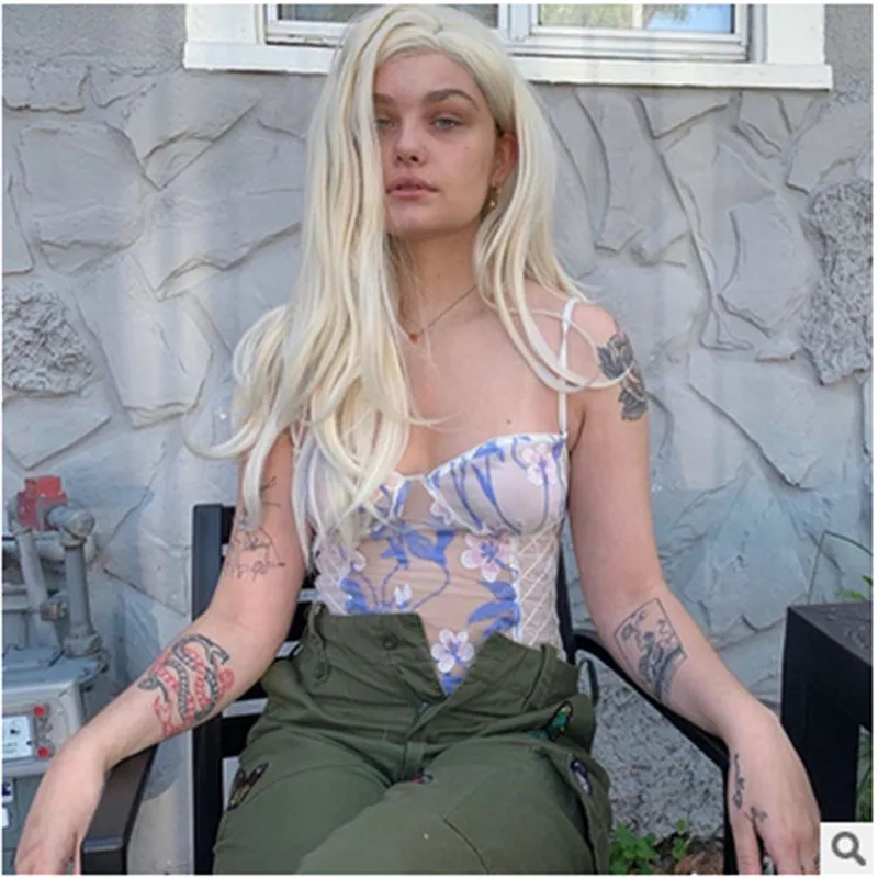 

Women Sexy Mesh Lingerie Embroidery Floral See Through Bandage Jumpsuit Female Honeymoon Bodysuits Sleepwear for Body Shaping