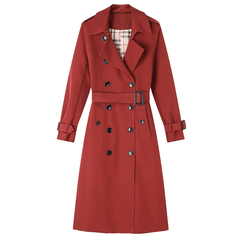 

2020 new British style double-breasted slim-fit lace-up temperament mid-length over-the-knee women's coat simple and fashionable