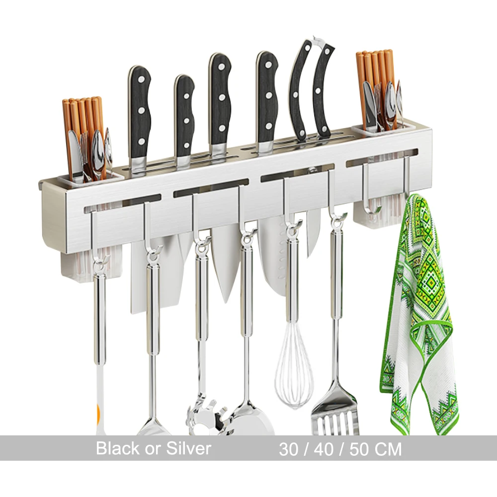 

Kitchen-Shelf Storage Rack, Wall-Mounted Multifunctional Utensils Storage Rack for Knife Rest, Shovel and Chopsticks