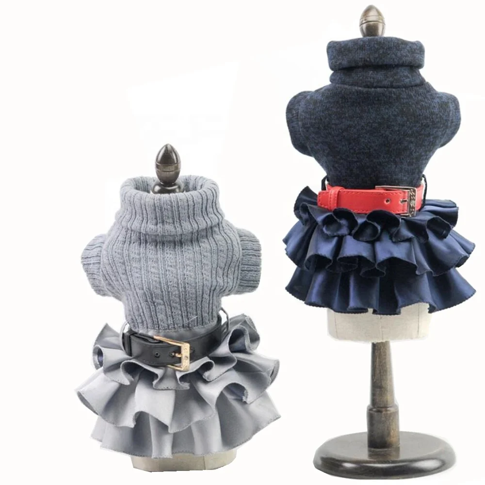 

Winter Warm Dog Sweater Dress Tutu Skirt Pet Cat Knitted Clothes for Small Medium Dog Girls