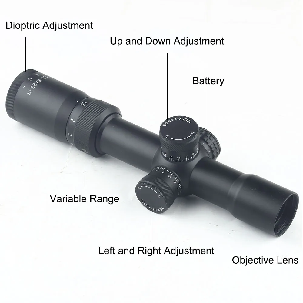 honestill 158x28 riflescope ir reticulo mil dot gravado iluminacao vermelha alcance 05