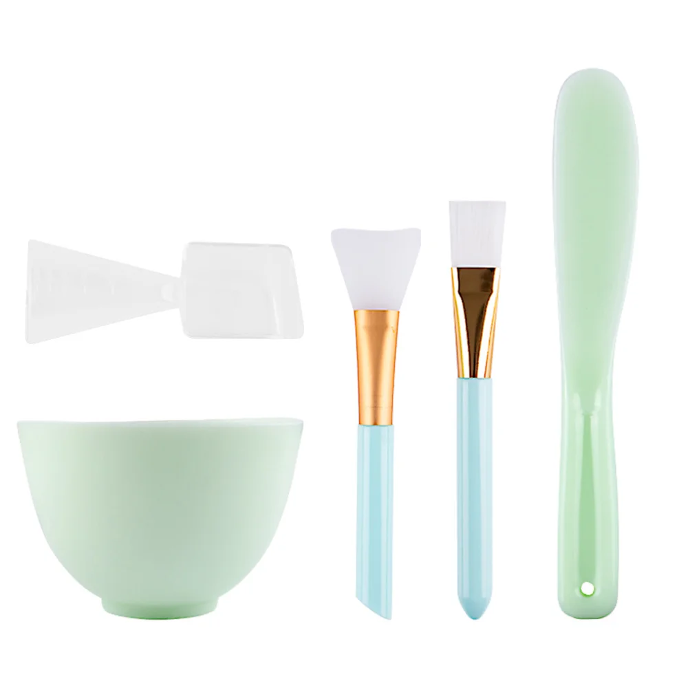 

5pcs in 1 Set DIY Beauty Silicone Mask Bowl Reusable Makeup Tools Set with Handle for Woman Use(Green)