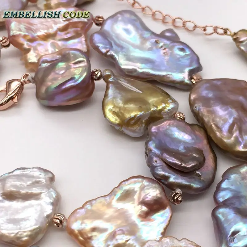 High Class Decor Good Lustrous Pearl Necklace Keshi Irregular Square Baroque Style Peach Golden Mixed Freshwater Fine Jewelry | Украшения и