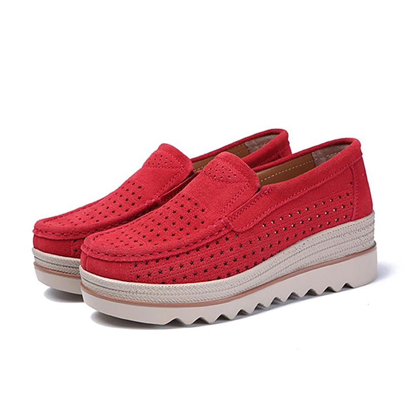3088-1red Весенняя женская обувь на плоской подошве; кроссовки на платформе; слипоны на плоской подошве; женские лоферы из замши; мокасины; повседневная женская обувь с толстой мягкой подошвой - Цвет: 3088-1red
