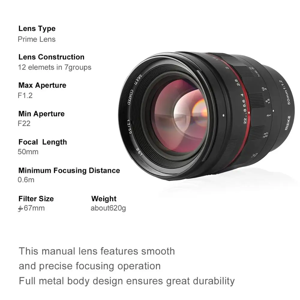 Объектив Meike 50 мм F1.2 с большой диафрагмой и ручной фокусировкой для Sigma Leica Panasonic L