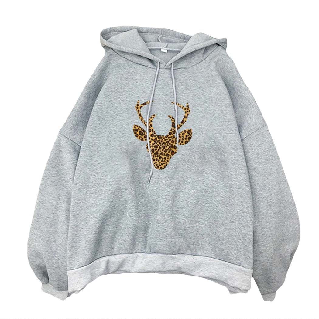 Осенне-зимняя плотная Толстовка розового и белого цвета с принтом оленя