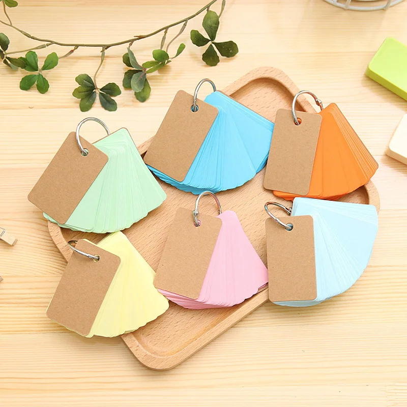

90Page Sticky Notes Memo Pad Korean Simple Iron Ring Buckle Word Student Graffiti Rounded Corner Message English Card Stationery