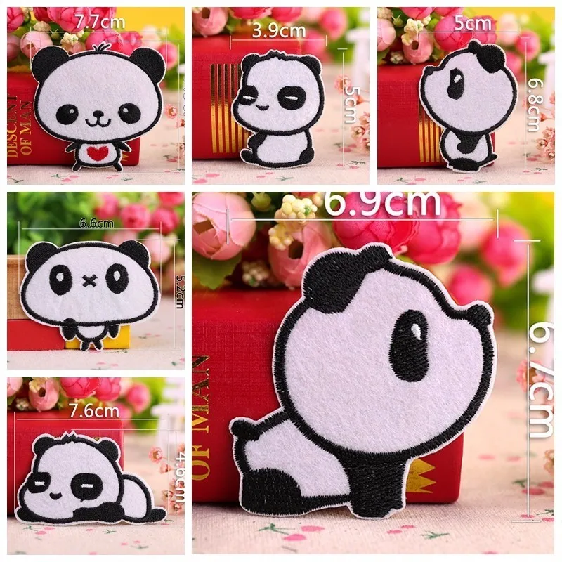

Cartoons Panda Animal Patches Flower Stickers Diy Iron on Clothes Heat Transfer Applique Embroidered Applications Cloth Fabric
