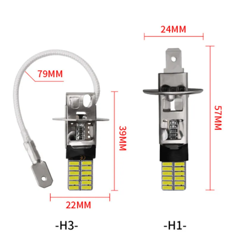 

2PCS H3 H1 LED Bulbs for Fog Lights 24 SMD 4014 6500K White 12V LED Fog Light Bulb Running Driving Lamp