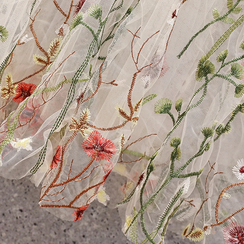 

Floral Embroidered A-line Long Tulle Skirts