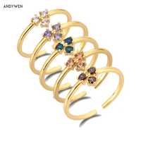 andywen 925 sterling silver colorful three zircon rings adjustable resizable fashion luxury crystal cz women wedding jewelry