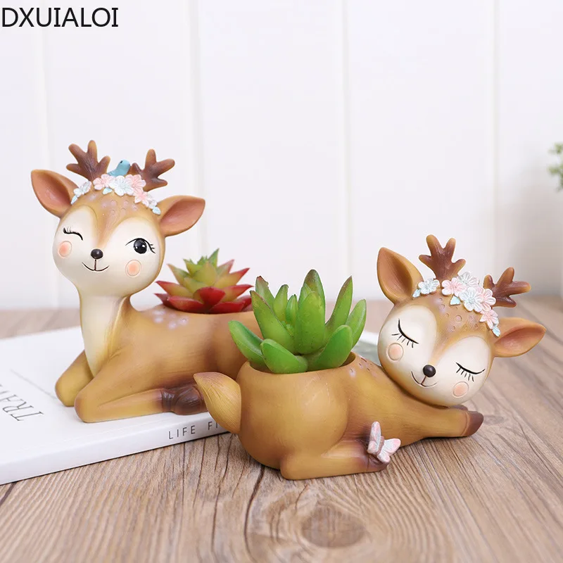 

Украшение дома креативный маленький цветок олень рабочего комнатные Изделия из смолы Украшенные забавной аппликацией цветочный горшок дл...