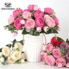 Букет искусственных цветов пиона, розы, шелковые искусственные цветы, 5 больших головок, 4 цветка и дешевые бутоны для домашнего интерьера