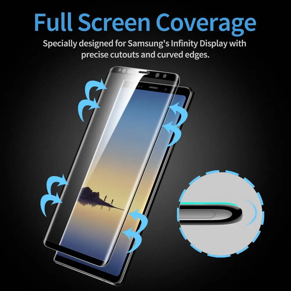 esr 2pcs tempered glass for samsung galaxy note 9 screen protector 9h 3d curved full cover glass film for samsung note 9 free global shipping