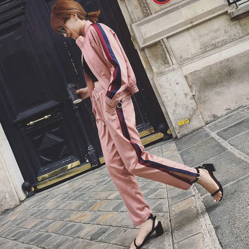 Крутая модная летняя одежда розовые повседневные спортивные костюмы полосатая