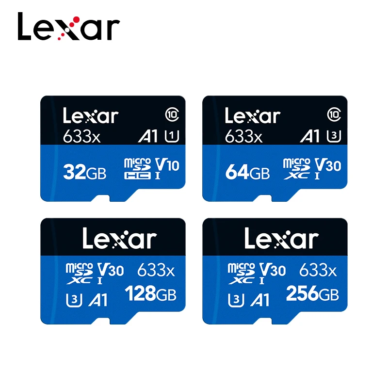 100% оригинал Lexar Class 10 A1 карта памяти 256 ГБ 128 Гб 64 SDXC V30 U3 32 SDHC V10 U1 633x Micro SD флэш-памяти