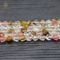 natural stone diamonds faceted cherry quartzs round loose star cut polygon beads for jewelry making diy bracelets necklace
