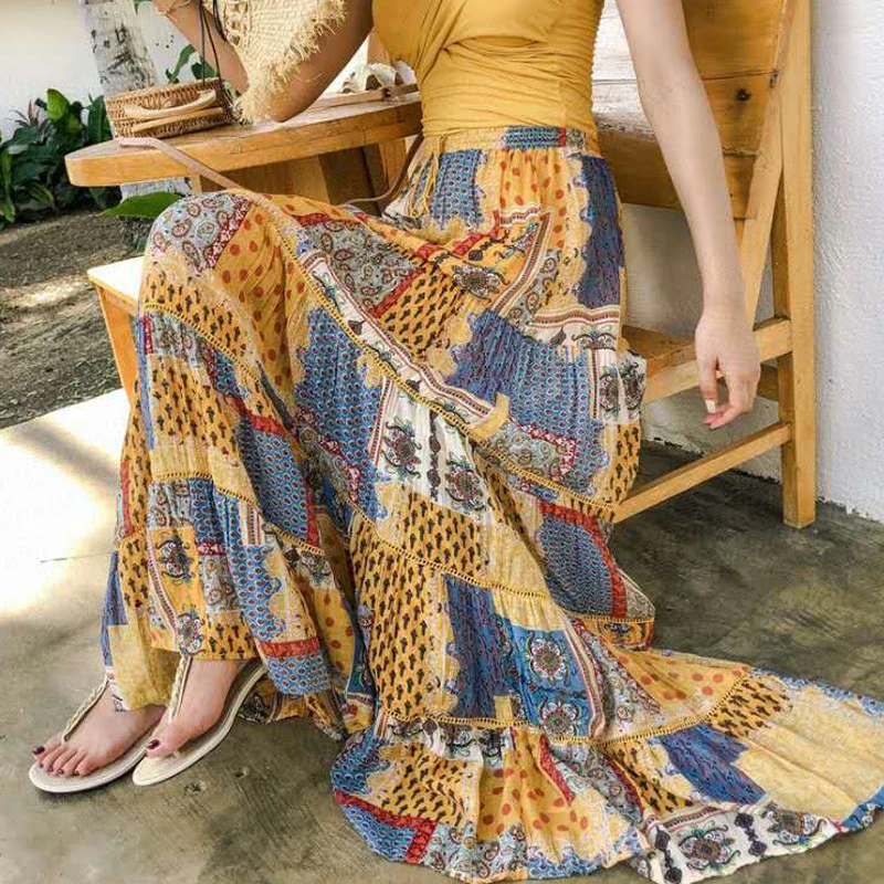 Винтажная Этническая Женская юбка 2020 подиумная модная контрастная цветная