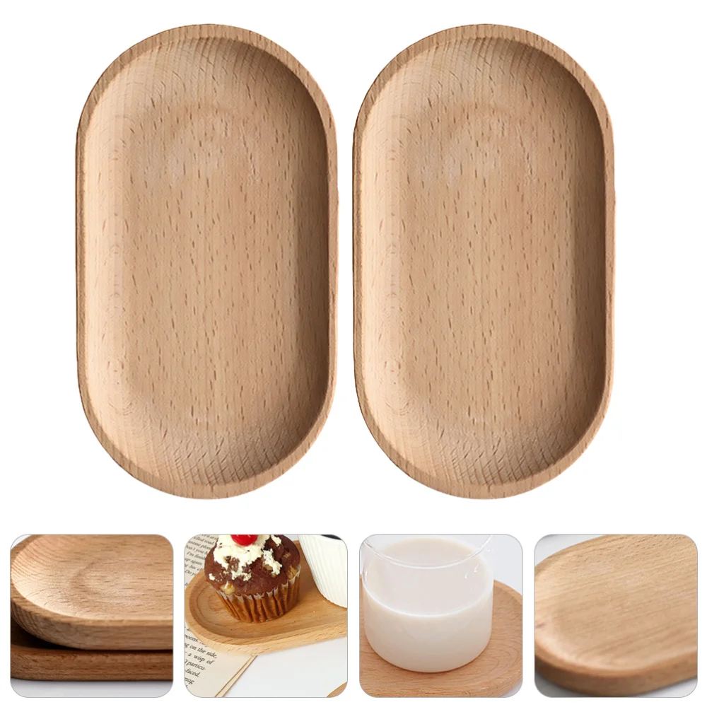 

2Pcs Beech Wood Fruit Tray Oval Fruit Plate Dinner Tray Snack Tray for Home