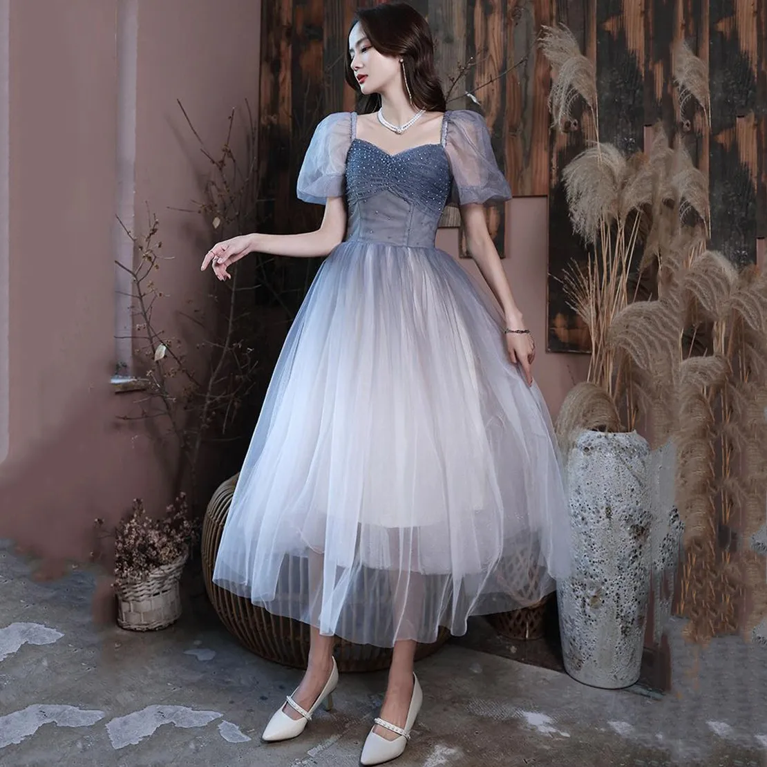 

Женское элегантное вечернее платье со стразами, милое Сетчатое бальное платье с градиентом, Сексуальное Тонкое изысканное длинное банкетн...