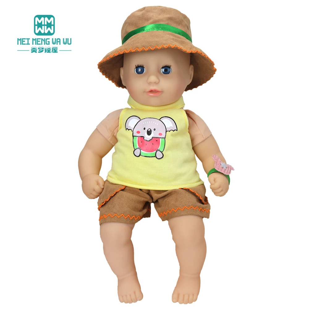 For Dolls Fits 43-45cm American Doll Toys New Born Doll Accessories Fashion Yellow Cowboy Hat Sling Set