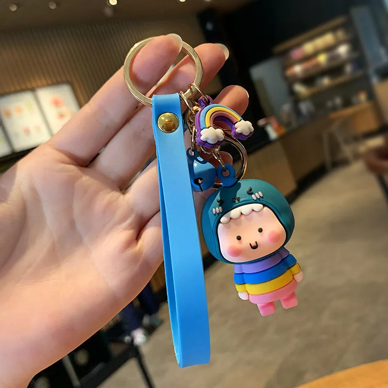 

Creative Rainbow Small Dinosaur Keychain Men And Women Lovers Bag Lovely Keychains a Pair Of Pendant Wholesale Keyring Gift 2021