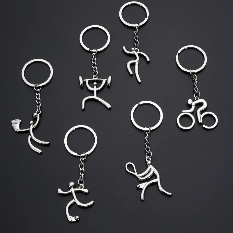 

Creative Metal Sports Logo Keychain Bicycle Running Weightlifting Football Basketball Keychains Small Gifts