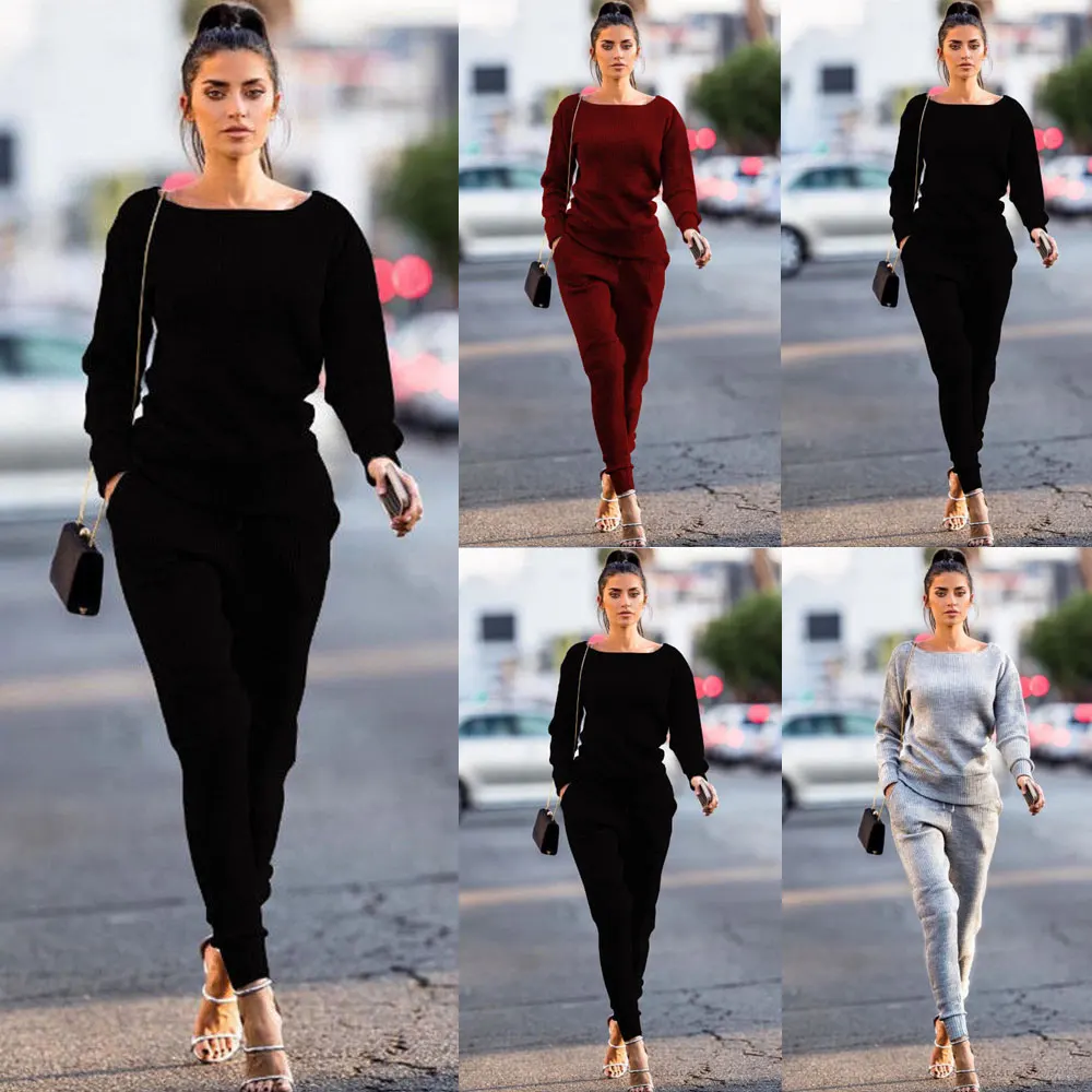 

New Women Jogger Fashion Casual Simple Daily Spring Summer Sets Casual Tracksuit Hoodies Sweatshirt Pants 2Pcs Suits Sport Wear