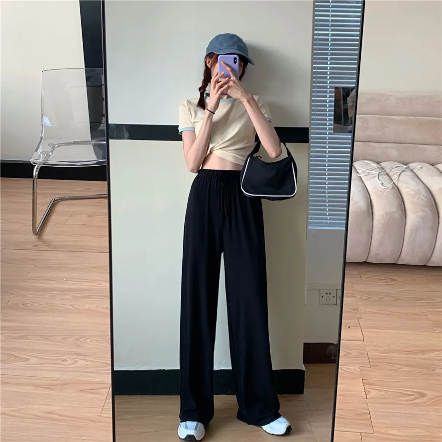 

2020 New Korean Style Draping Effect Wide Leg Pants High Waist Casual Pants Women's Autumn Internet Celebrity Mop Trousers Thin