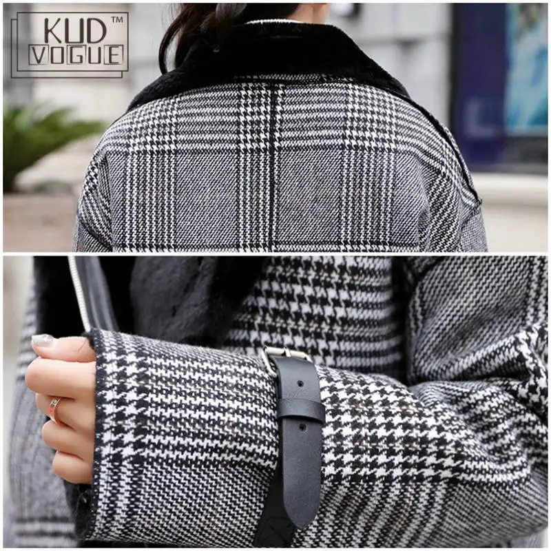 Женское клетчатое пальто из искусственной овечьей шерсти Повседневная зимняя