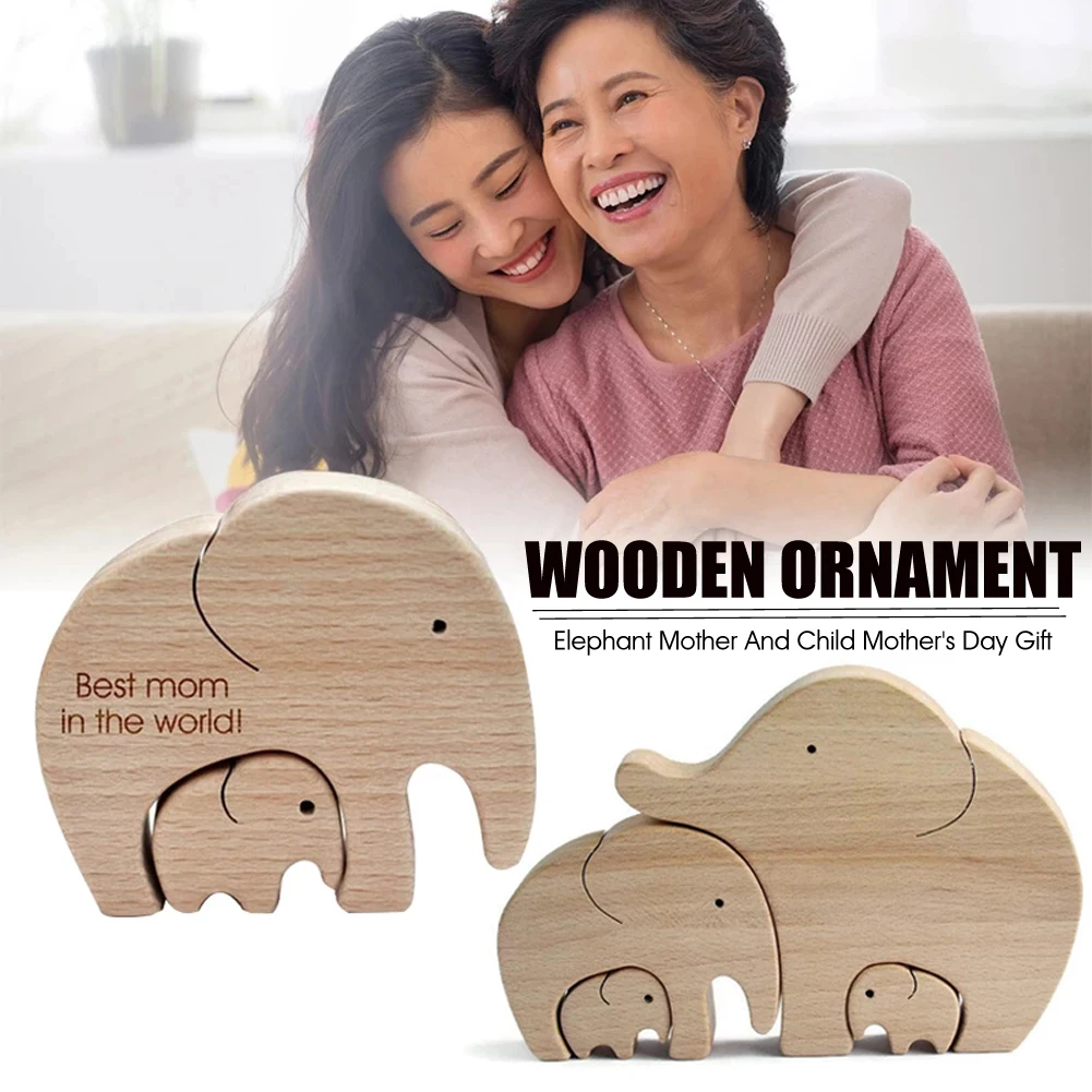 

Wooden Elephant Mother And Child Ornament Desktop Decor Wood Carving Ornament Decoration Ramadan Mother's Day Gifts